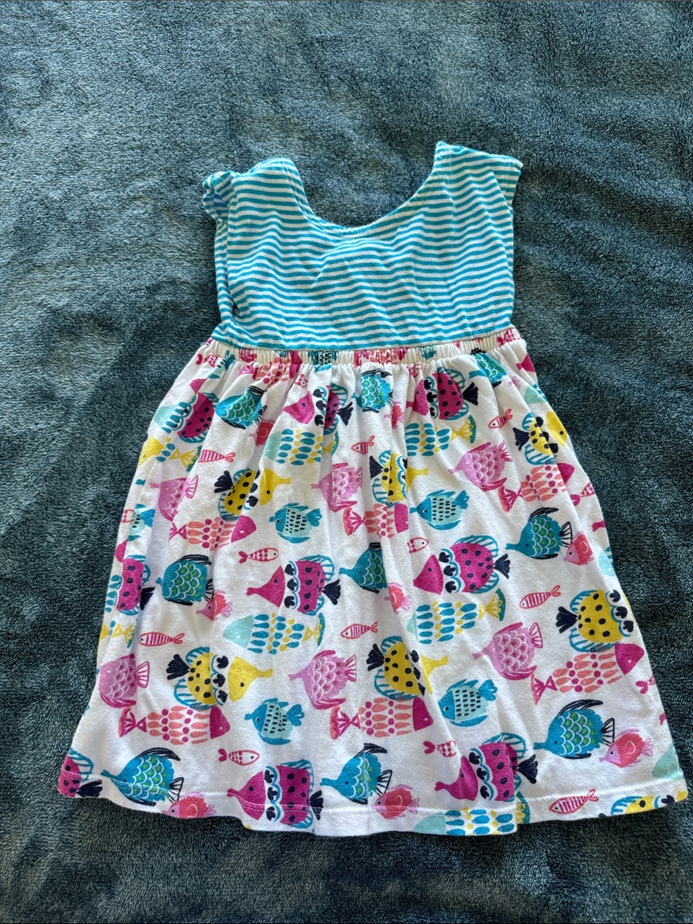 Gymboree Teal Striped Top with Multi-Color Fish Print Dress